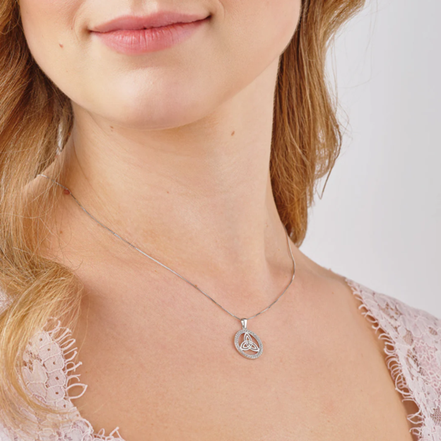 Silver Cz Round Trinity Knot Necklace