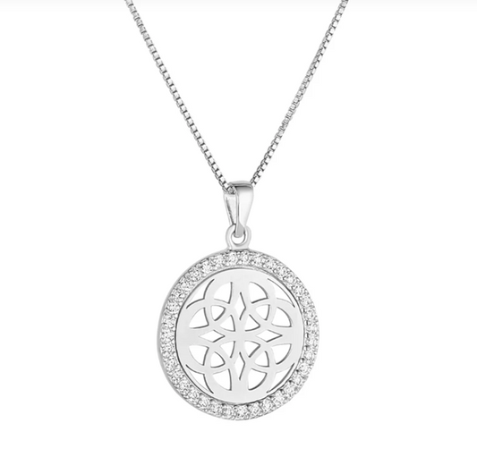 Silver Cz Round Celtic Knot Necklace