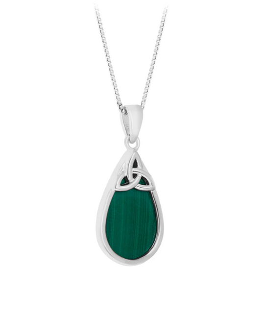 Silver Malachite Oval Trinity Knot Necklace