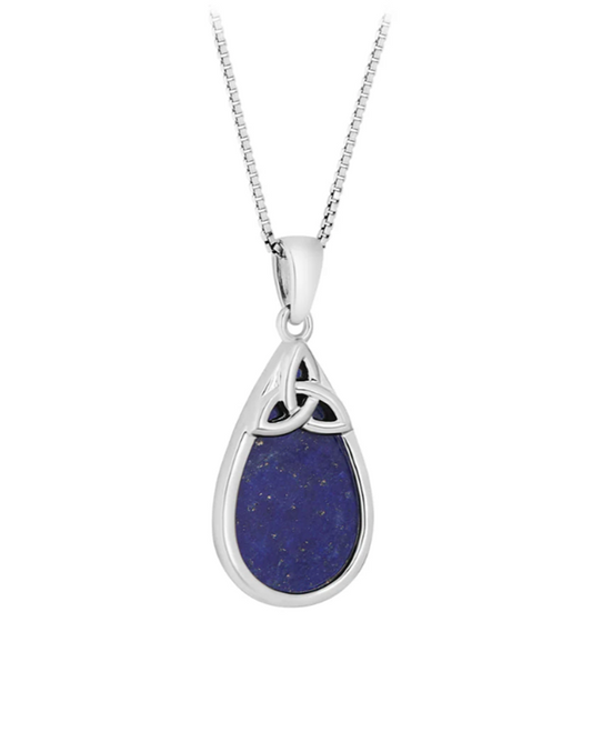 Silver Lapis Oval Trinity Knot Necklace