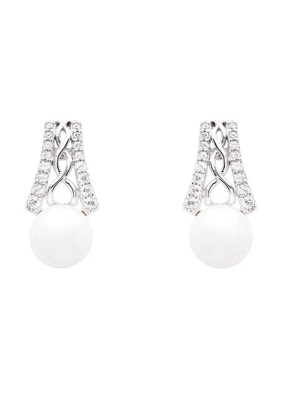 Sterling Silver Trinity Knot Pearl Earrings