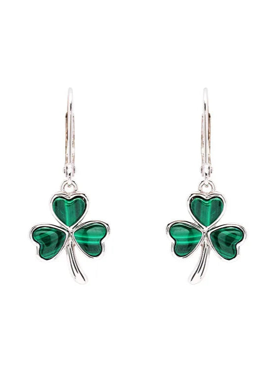 Green Malachite Sterling Silver Shamrock Drop Earrings