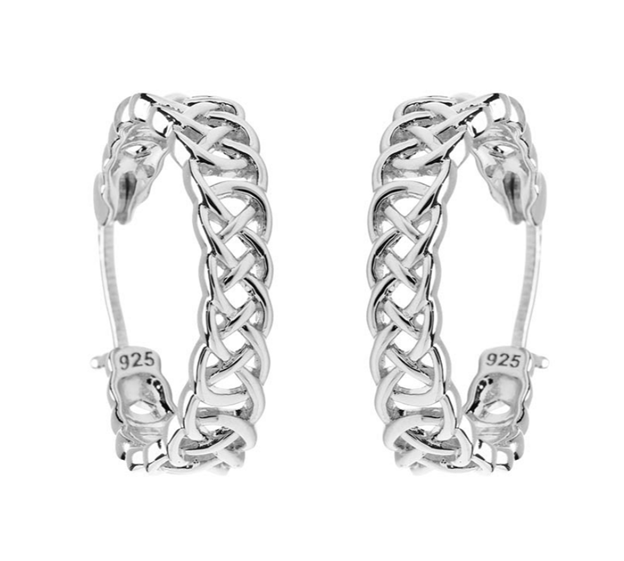 Sterling Silver Large Celtic Hoop Earrings