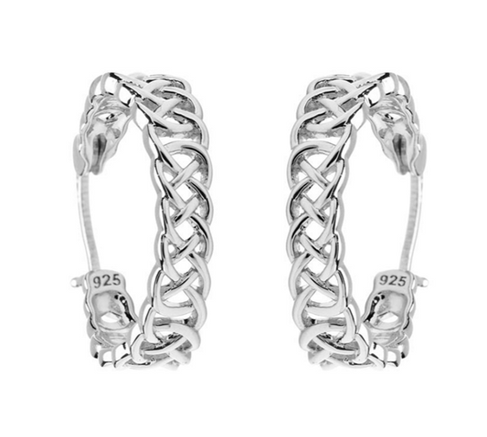 Sterling Silver Large Celtic Hoop Earrings