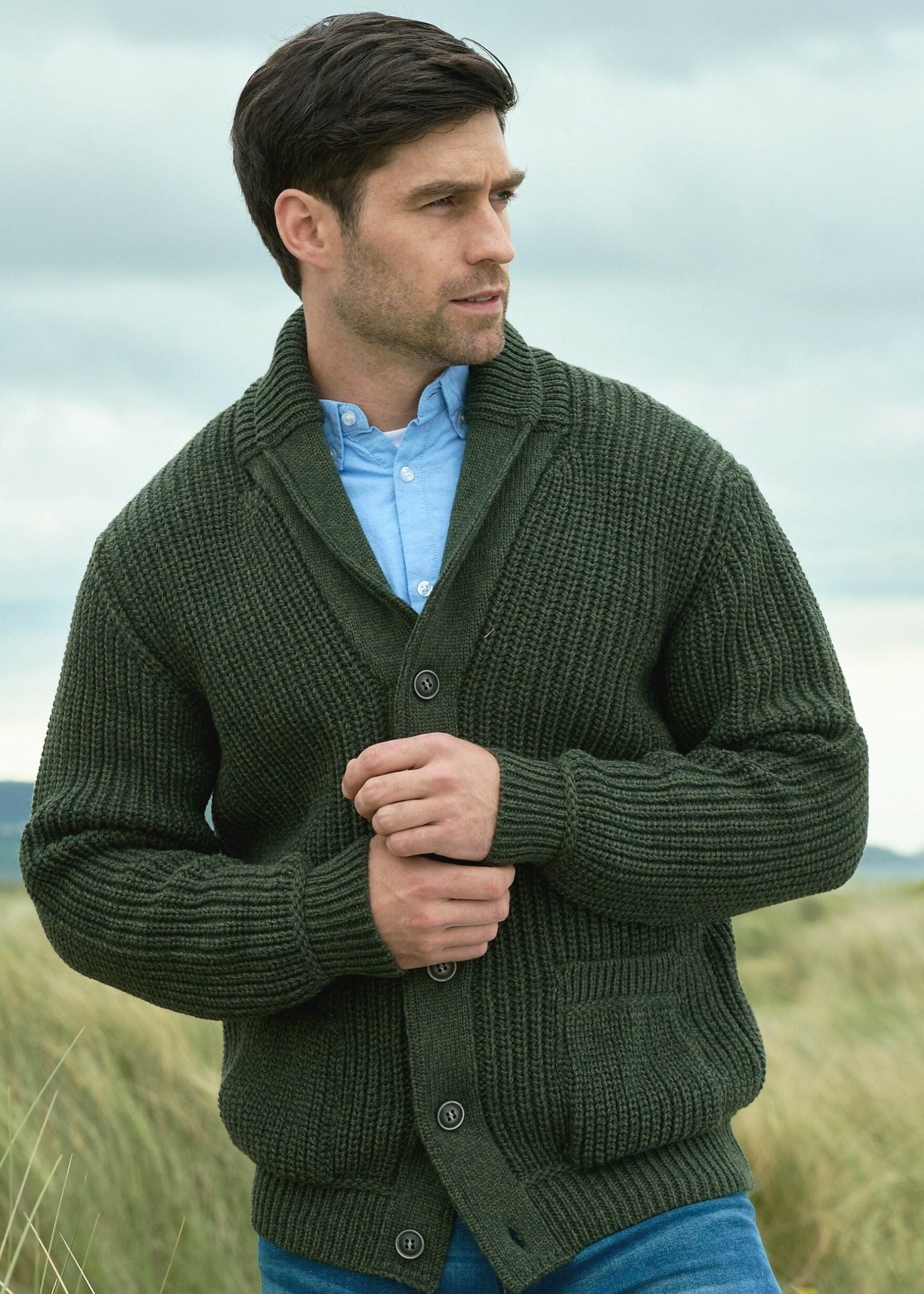 Aran Craft Ribbed Shawl Cardigan