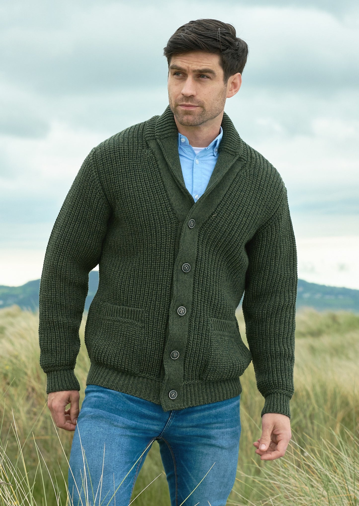 Aran Craft Ribbed Shawl Cardigan