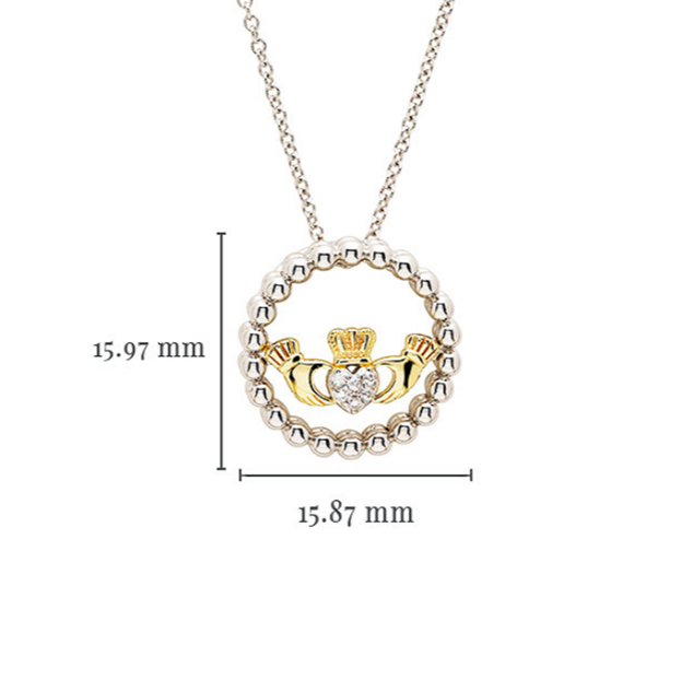 Sterling Silver CZ Claddagh Necklace with 1M Gold Plate