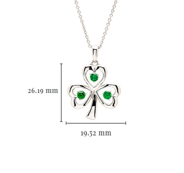 Sterling Silver CZ Emerald Shamrock Necklace