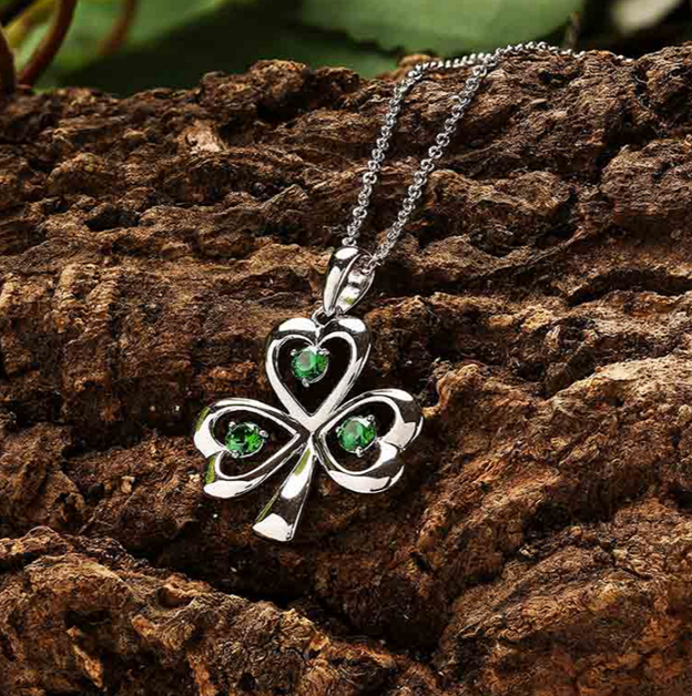 Sterling Silver CZ Emerald Shamrock Necklace