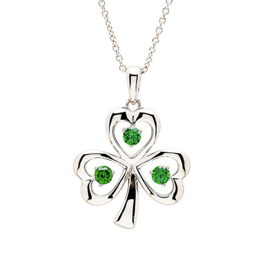 Sterling Silver CZ Emerald Shamrock Necklace