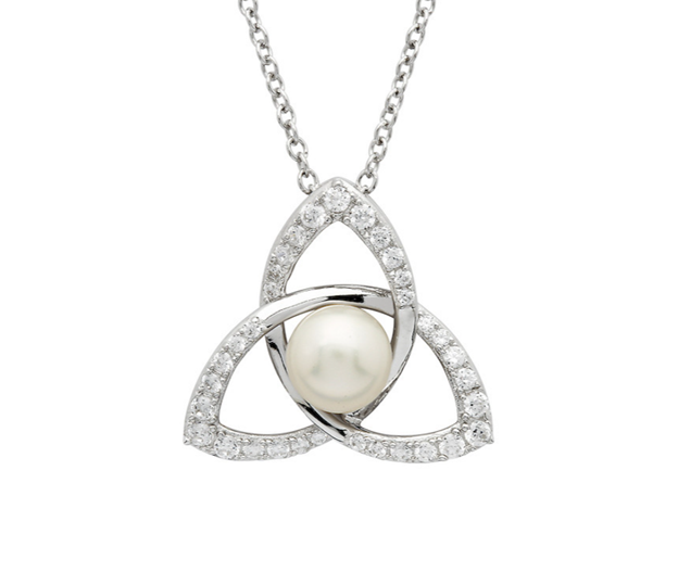 Sterling Silver Trinity Knot Pearl Necklace