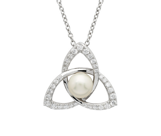 Sterling Silver Trinity Knot Pearl Necklace