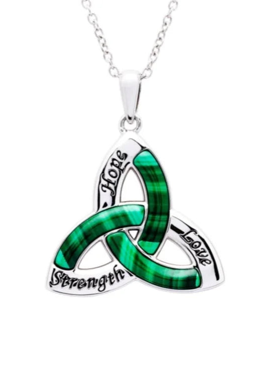 Trinity Knot Malachite Pendant in Sterling Silver