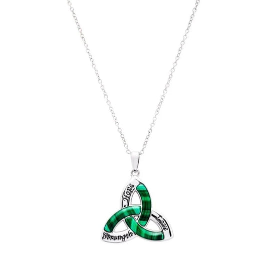 Trinity Knot Malachite Pendant in Sterling Silver