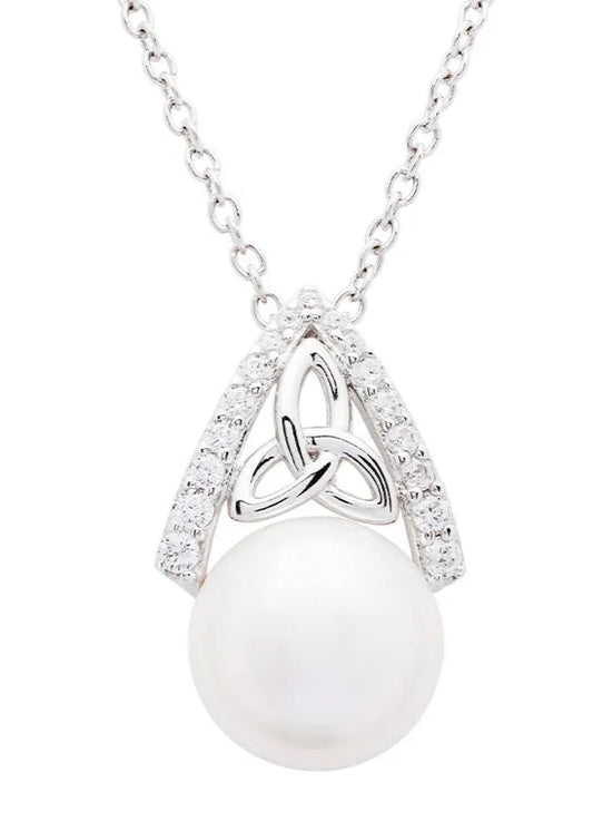 Intricate Sterling Silver Pearl Trinity Knot Pendant