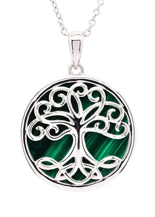 Green Malachite Sterling Silver Tree of Life Pendant