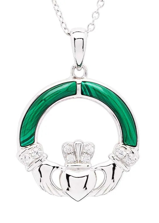 Green Malachite Sterling Silver Claddagh Pendant