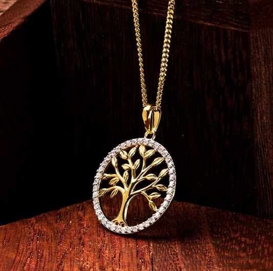 14K Gold Vermeil Tree Of Life CZ Necklace
