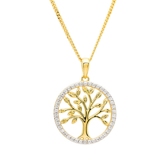 14K Gold Vermeil Tree Of Life CZ Necklace
