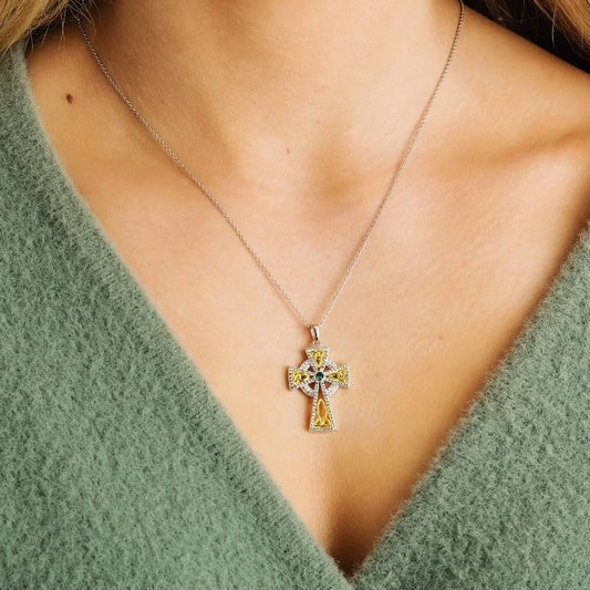 Trinity Gold Plated Cross Embellished With Crystals