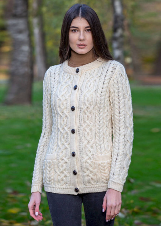 Ladies Aran Button Cardigan