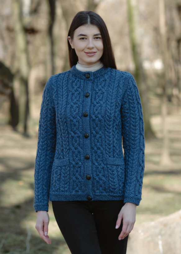 Ladies Aran Button Cardigan