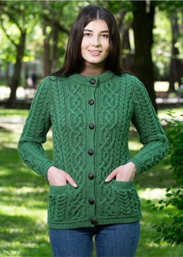 Ladies Aran Button Cardigan