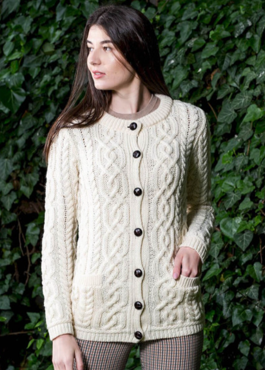 Ladies Aran Button Cardigan