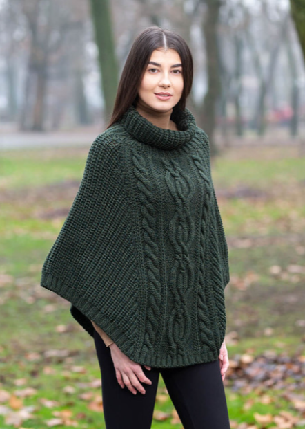 Cable Knit Cowl Neck Poncho