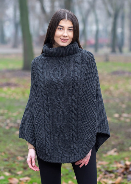 Cable Knit Cowl Neck Poncho