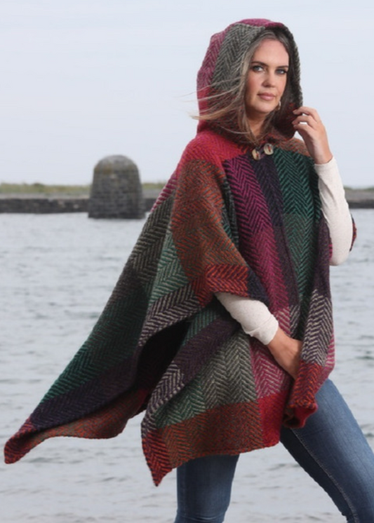 Sarah Hooded One Button Cape - Mulberry