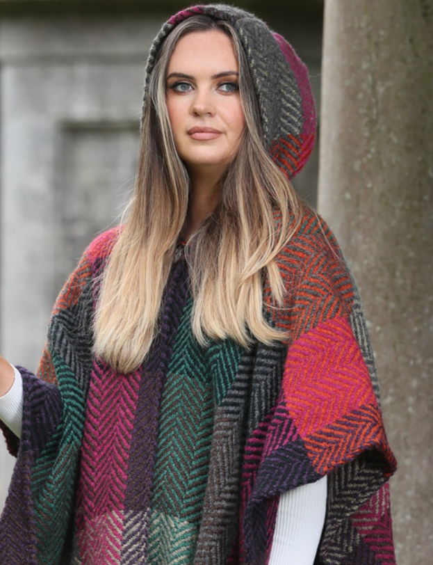 Sarah Hooded One Button Cape - Mulberry