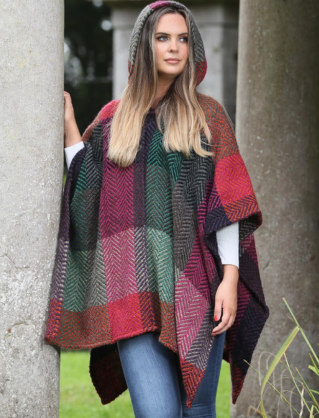 Sarah Hooded One Button Cape - Mulberry
