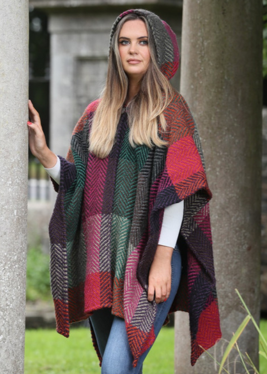Sarah Hooded One Button Cape - Mulberry
