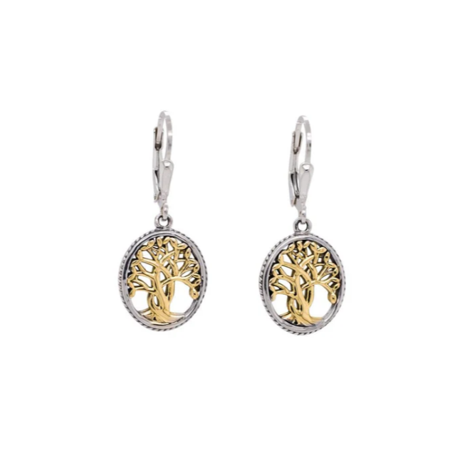 Silver and 10k Yellow Gold Tree of Life Earrings Small