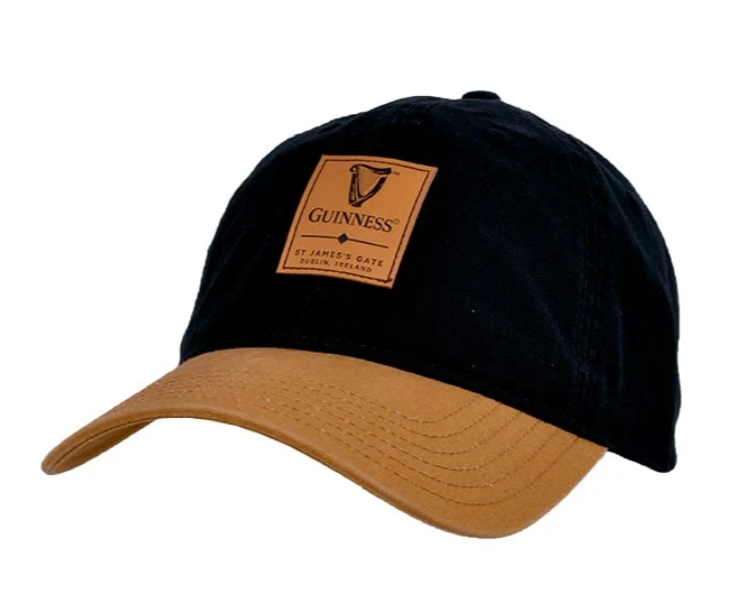 Guinness Baseball Cap Black & Caramel with Leather Patch