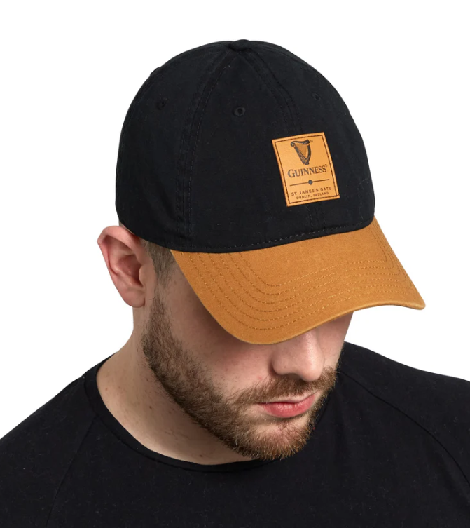 Guinness Baseball Cap Black & Caramel with Leather Patch