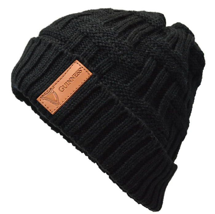 Guinness Beanie Black Leather Patch