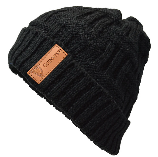 Guinness Beanie Black Leather Patch