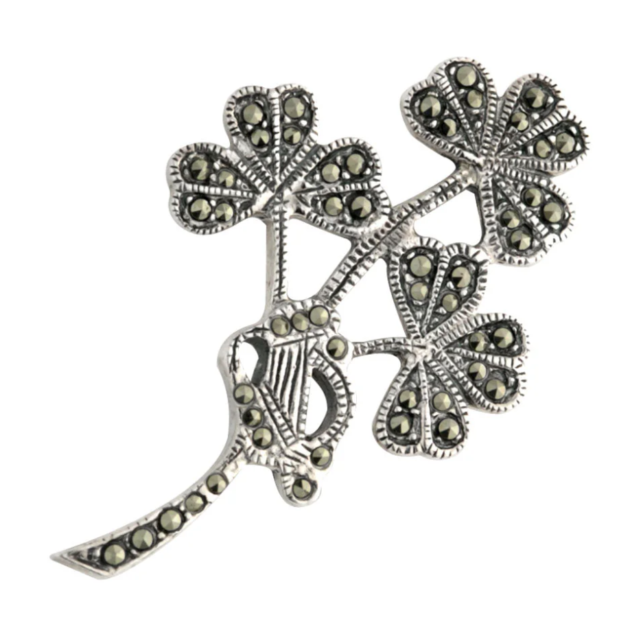 Solvar Marcasite Shamrock Spray Brooch