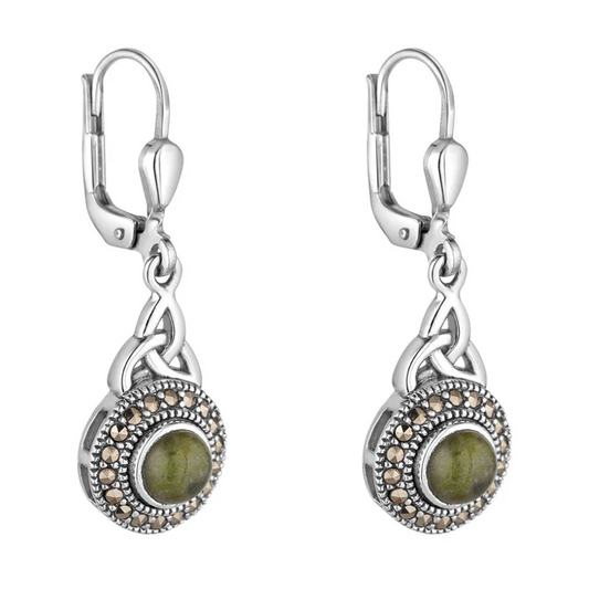 Solvar Marble & Marcasite Trinity Drop Earings