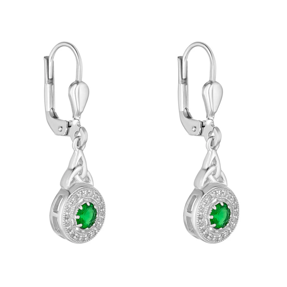 Solvar Silver Cluster Green Trinity Knot Earrings