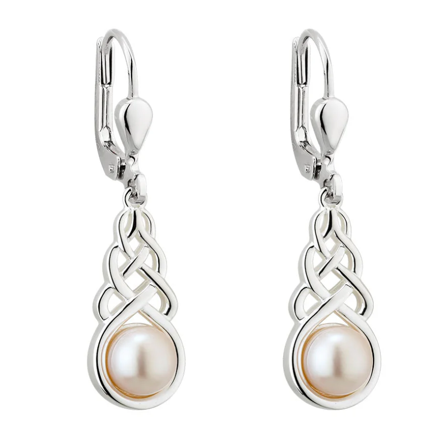 Solvar Silver Freshwater Pearl Celtic Drop Earrings