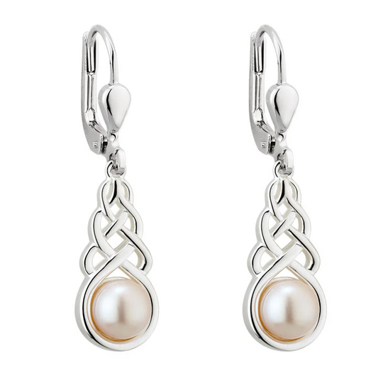 Solvar Silver Freshwater Pearl Celtic Drop Earrings