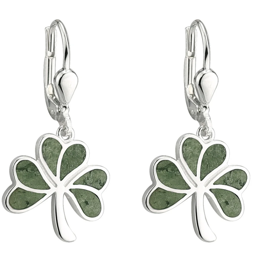 Solvar Silver Connemara Marble Shamrock Earrings