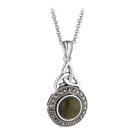 Solvar Marble & Marcasite Celtic Round Trinity Necklace