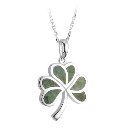 Solvar Silver Green Marble Shamrock Necklace