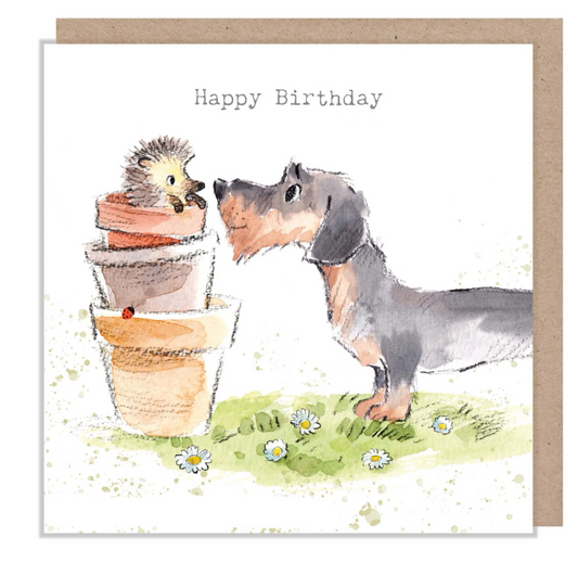 Birthday Card - Dachshund and hedgehog