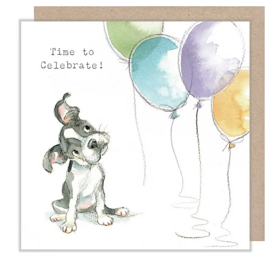 Birthday Card - Puppy with Balloons