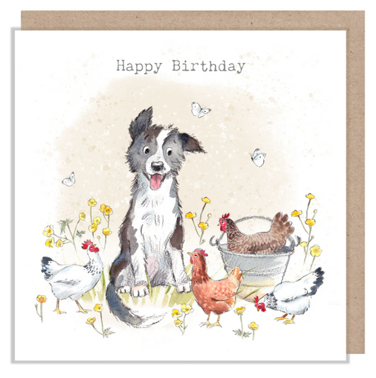 Birthday Card - Dog with Chickens